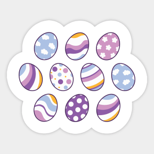 Egg Pattern | Purple Orange | Stripes Clouds Flowers Dots | White Sticker